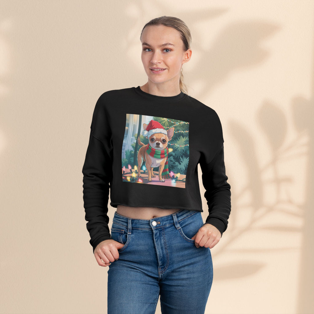 Festive Chihuahua Cropped Sweatshirt, Holiday Sweatshirt