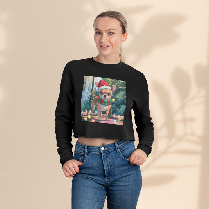 Festive Chihuahua Cropped Sweatshirt, Holiday Sweatshirt