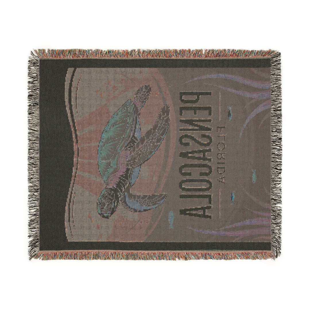 Pensacola Florida Cozy Beach-Themed Woven Blanket – Turtle Design, Eco-Friendly Home Décor & Perfect Gift for Ocean Lovers