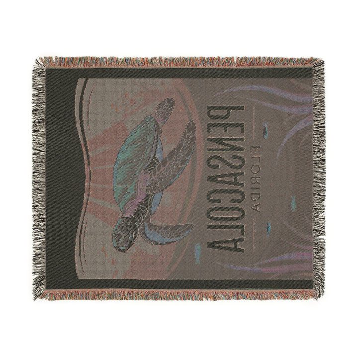 Pensacola Florida Cozy Beach-Themed Woven Blanket – Turtle Design, Eco-Friendly Home Décor & Perfect Gift for Ocean Lovers