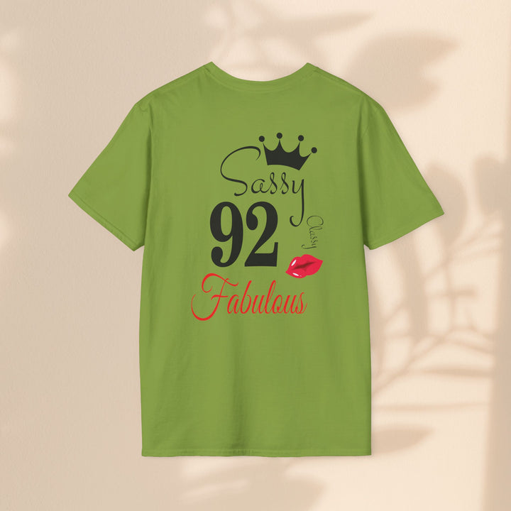 Sassy age 92 Fabulous T-Shirt | Fun Birthday Gift, Trendy Casual Wear, Statement Tee, Women's Fashion, Stylish Graphic Tee