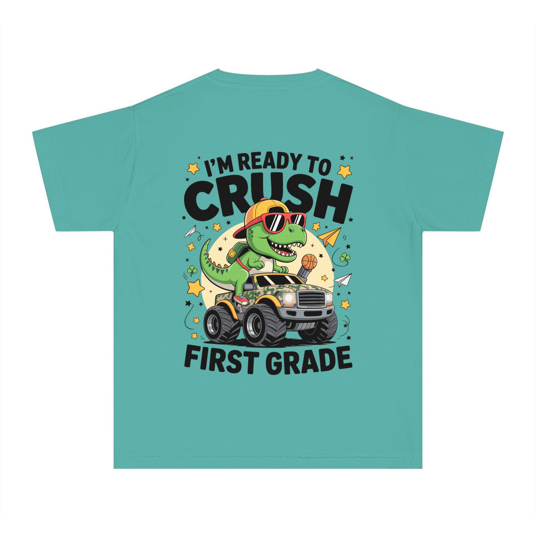 Youth Midweight Tee, Fun Dino T-Shirt, First Grade Shirt, Kids Birthday Gift, Back to School Apparel, Cute Graphic Tee, Dinosaur Print