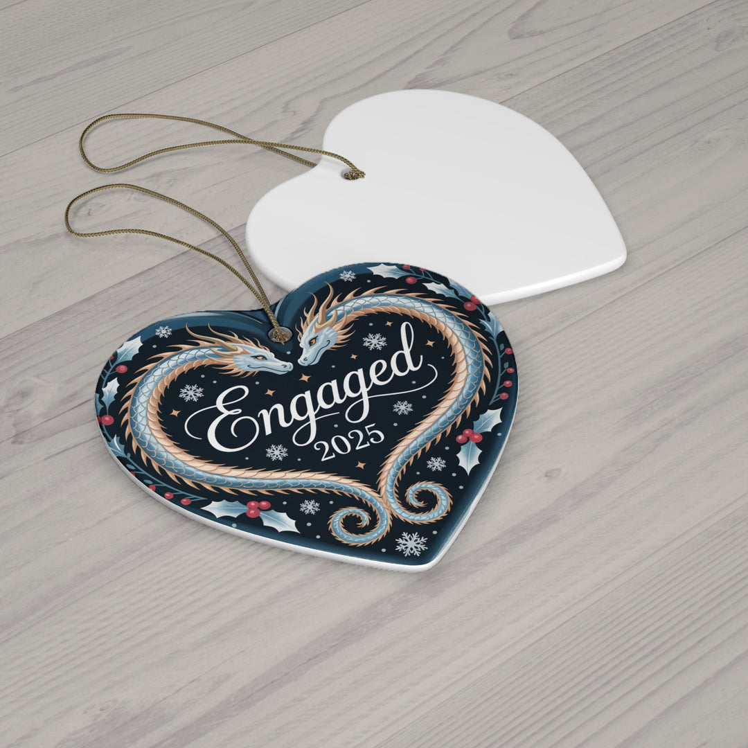 Dragon Engaged 2025 Ceramic Ornament – Fantasy Couple Christmas Keepsake Gift