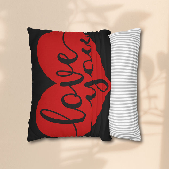 Spun Polyester Square Pillowcase - Black and Red Love You