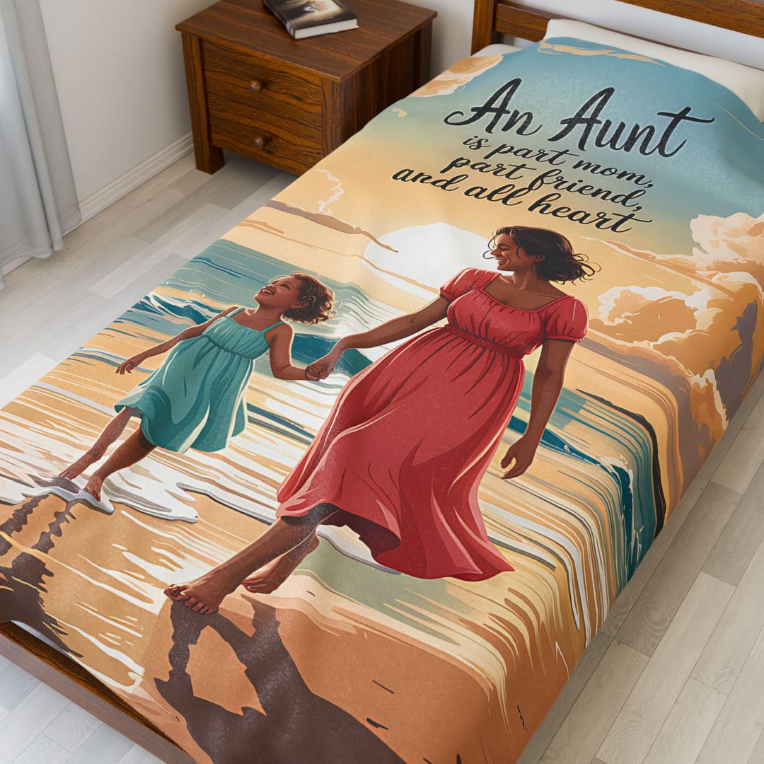 Velveteen Plush Blanket - Aunt & Niece Beach Throw Blanket with Heartwarming Quote