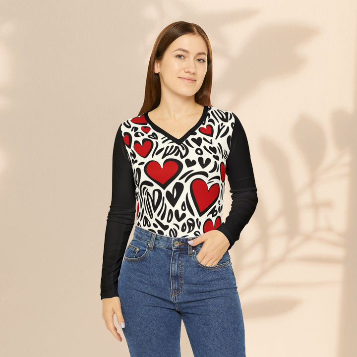 Women's Long Sleeve V-neck Shirt - Love Beat