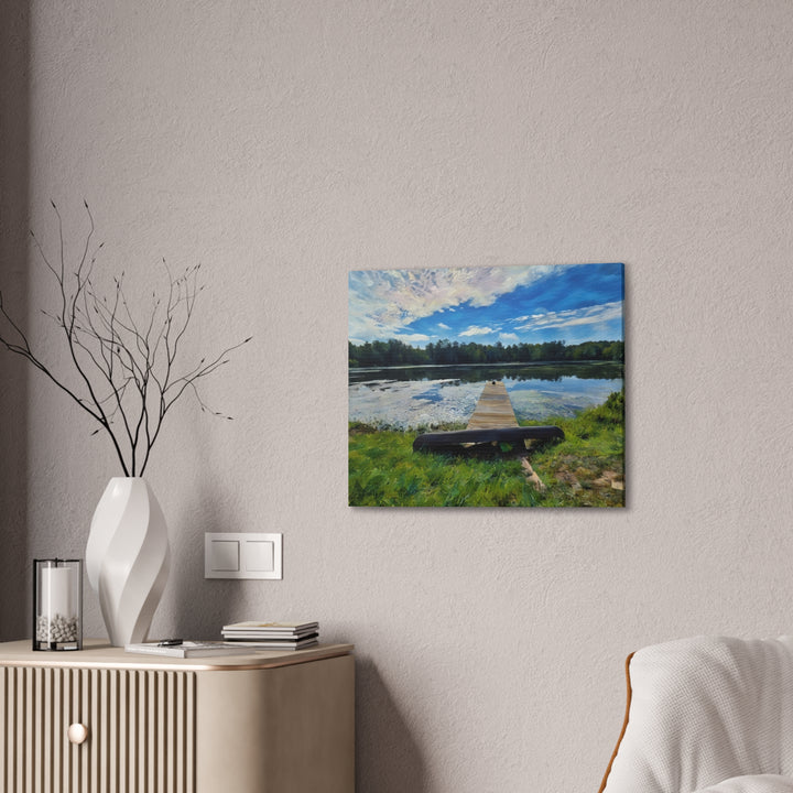Tranquil Lakeside Dock Scene Canvas Wall Art