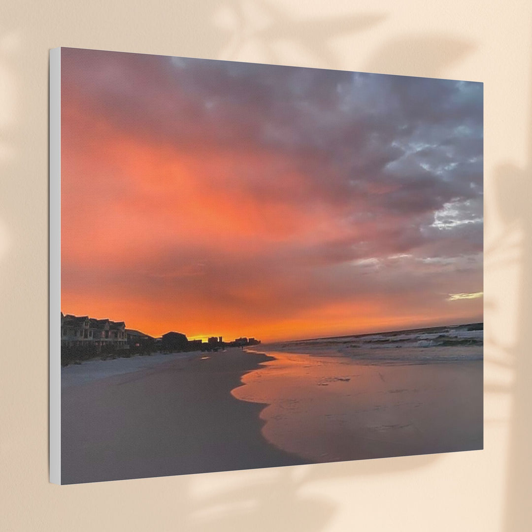 Sunset Beach Satin Stretched Canvas Wall Art