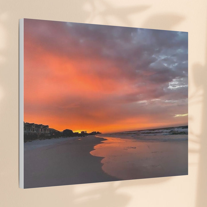 Sunset Beach Satin Stretched Canvas Wall Art