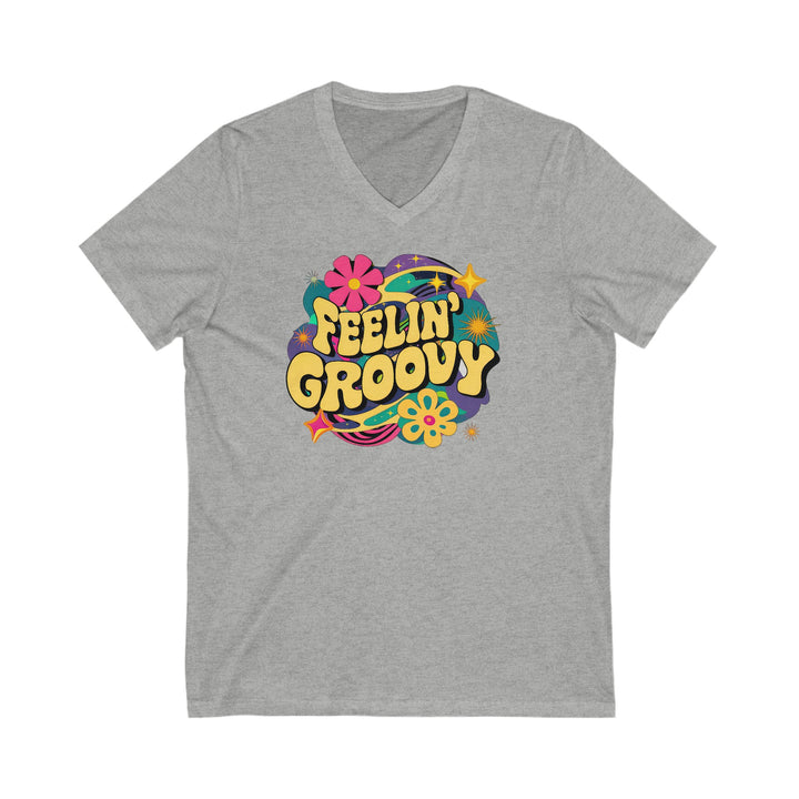 Unisex Jersey Short Sleeve V-Neck Tee - Feeling Groovy