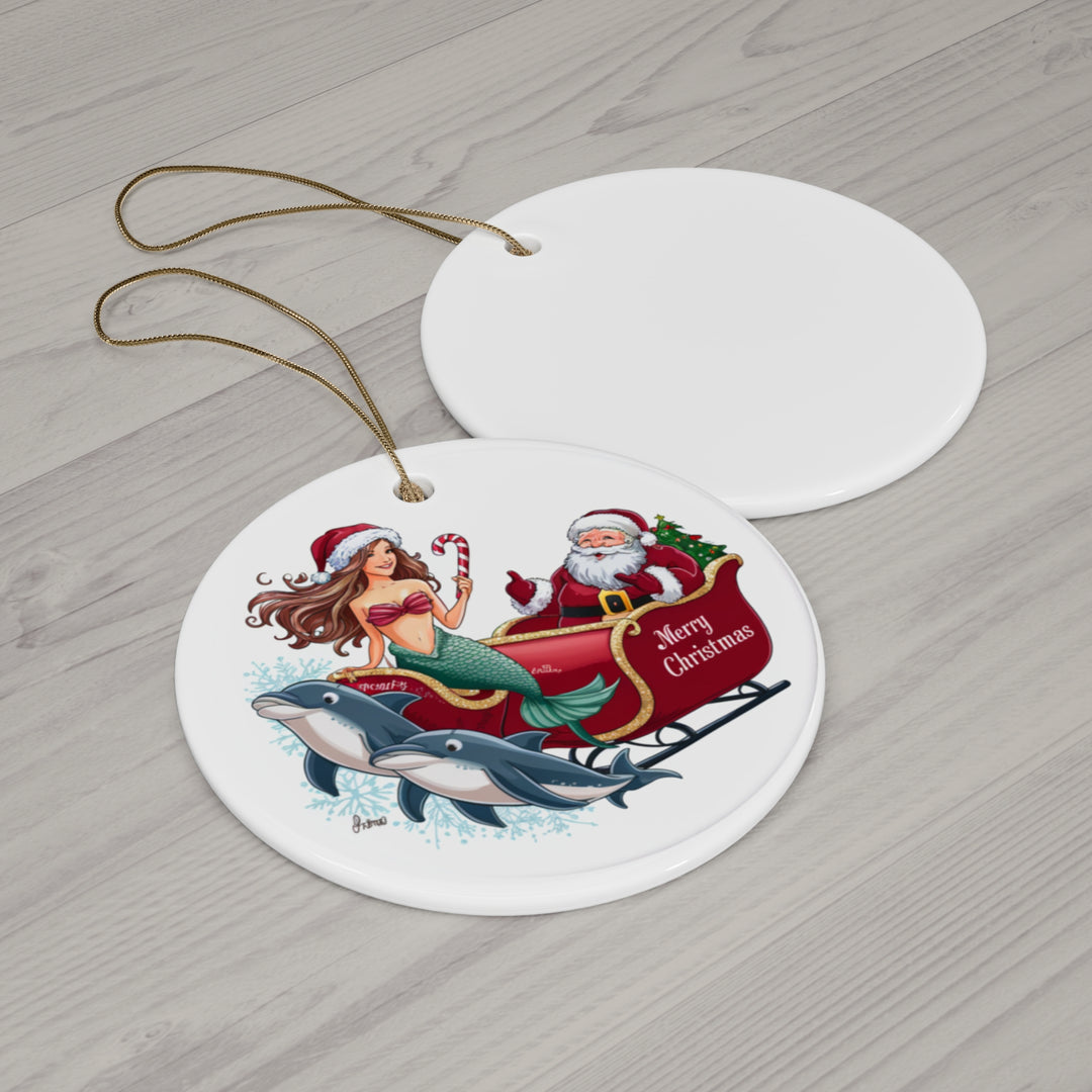 Ceramic Ornament - Mermaid with Santa and Dolphins