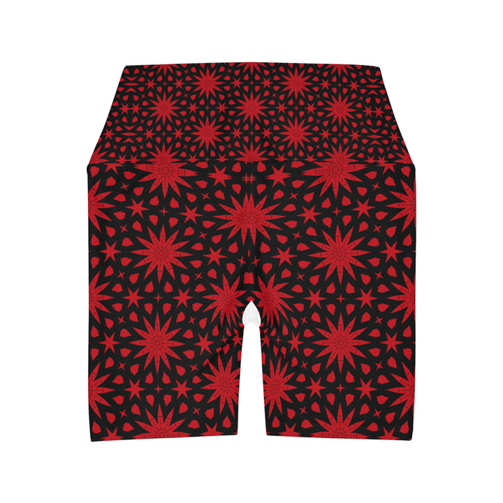 High Waisted Yoga Shorts - Red Spiral Star