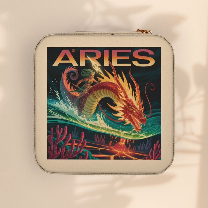Aries Zodiac Jewelry Travel Case — Compact Astrological Ring & Earring Organizer