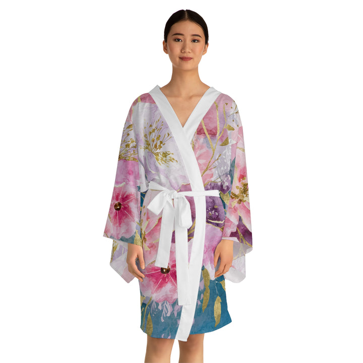 Long Sleeve Kimono Robe - Pastel Roses