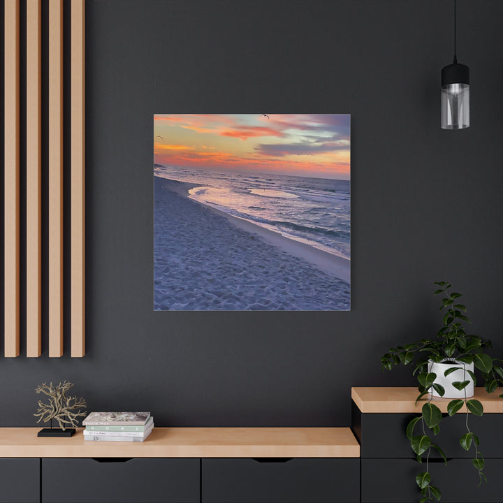 Sunset Beach Matte Stretched Canvas Print