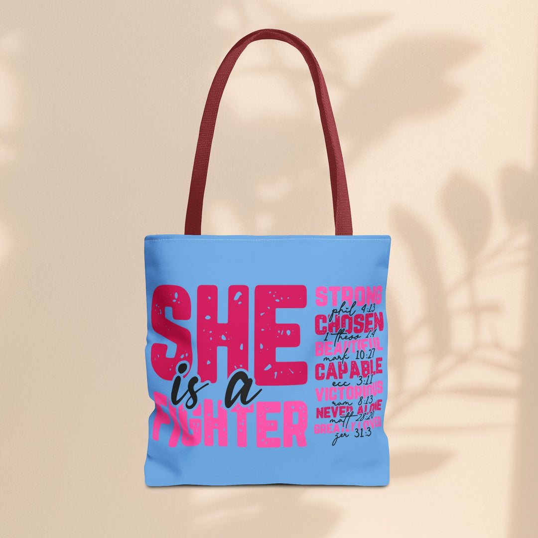 Tote Bag - She Is A Fighter Strong Affirmation Scripture Reference