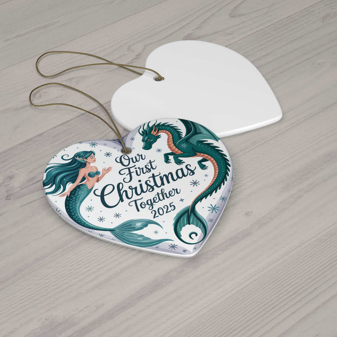 Mermaid Dragon First Christmas Together 2025 – Ceramic Holiday Ornament