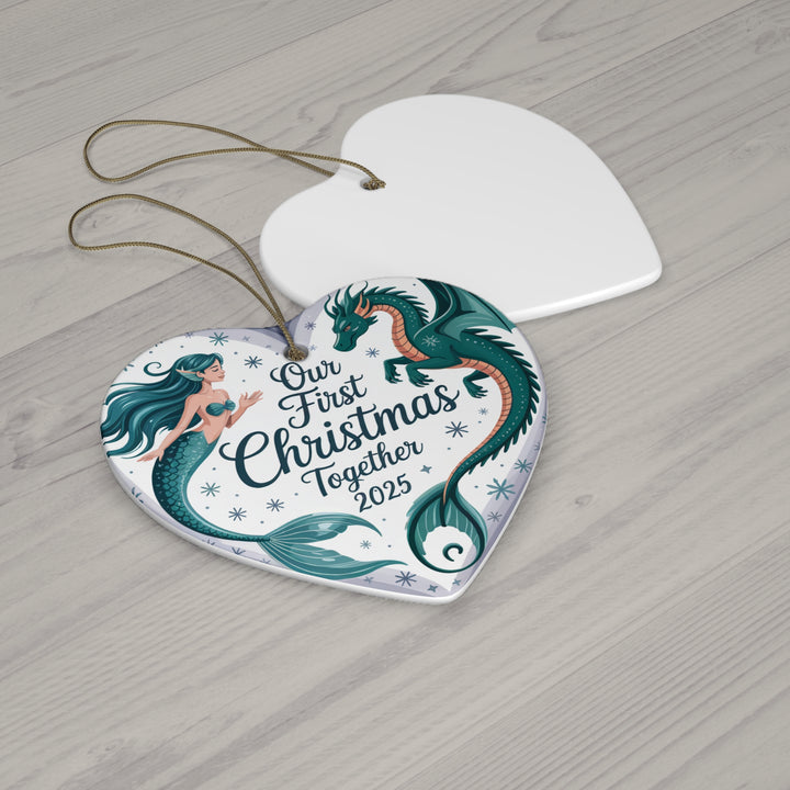 Mermaid Dragon First Christmas Together 2025 – Ceramic Holiday Ornament