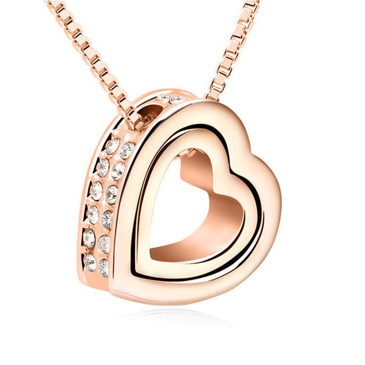 Crystal Double Heart Short Pendant Necklace