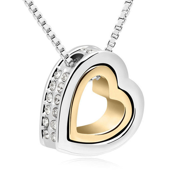 Crystal Double Heart Short Pendant Necklace