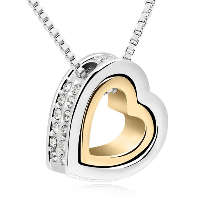 Crystal Double Heart Short Pendant Necklace