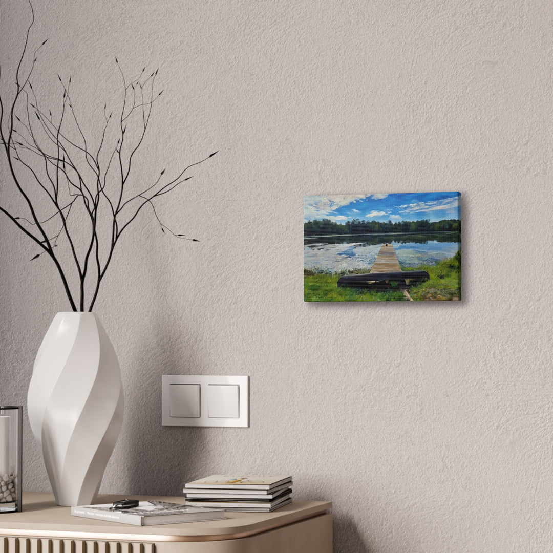 Tranquil Lakeside Dock Scene Canvas Wall Art