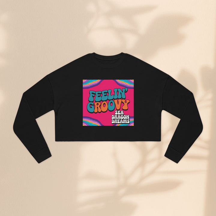 Retro 'Feelin' Groovy' Cropped Sweatshirt for Women - Perfect for Festivals and Chill Vibes