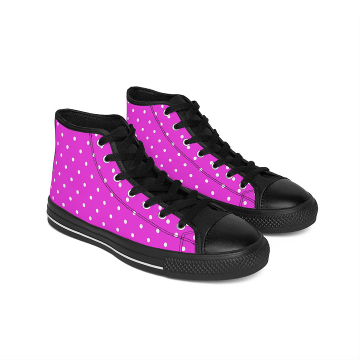 Pink Polka Dot High-Top Sneakers — Women's Classic Canvas Shoes