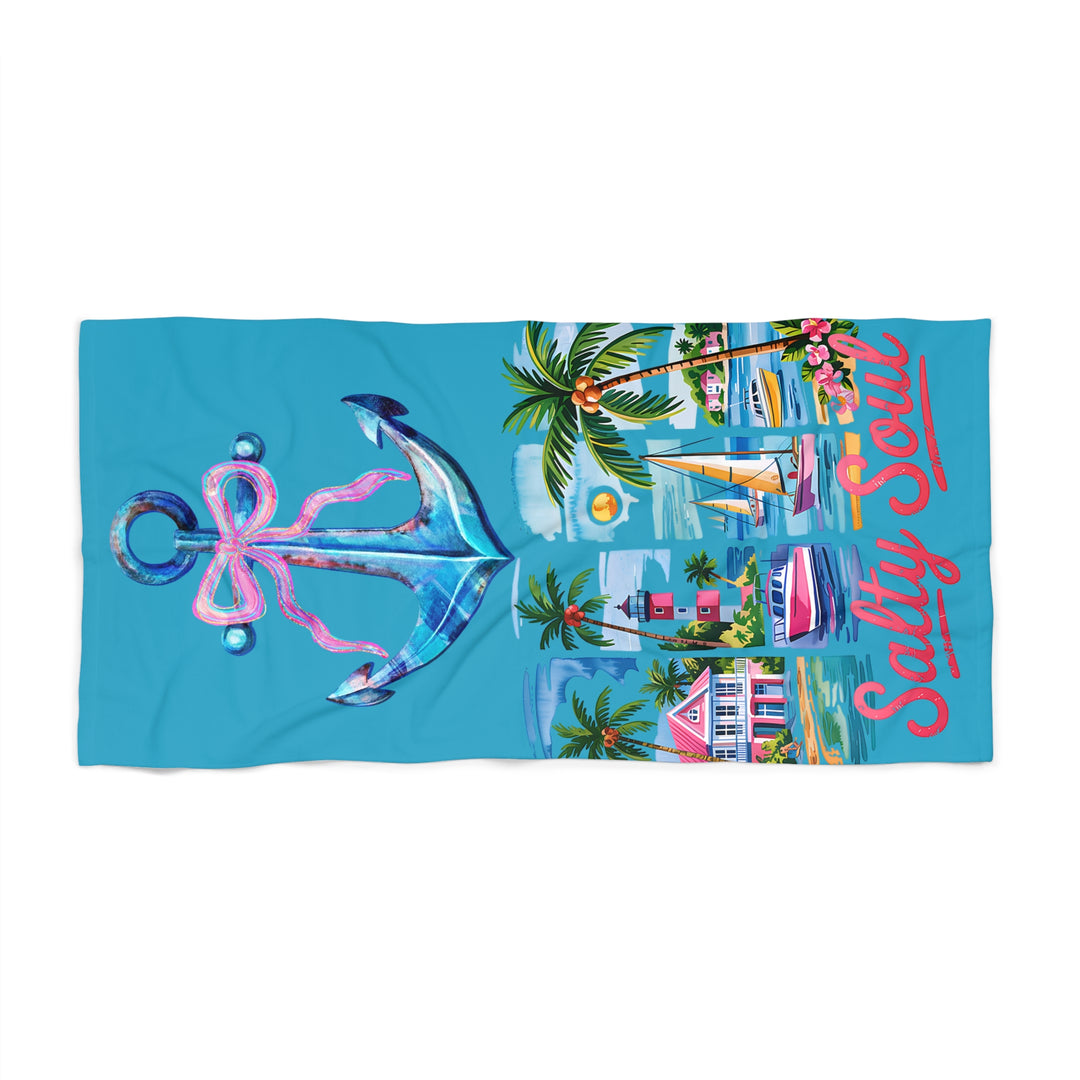 Salty Soul beach towel, Tropical Anchor Design, Perfect for Summer, Pool Days, Beach Getaways, Gift for Beach Lovers, Salty Soul
