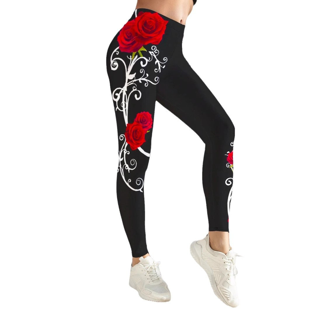 Women's Rose Print Leggings | Casual Floral Leggings