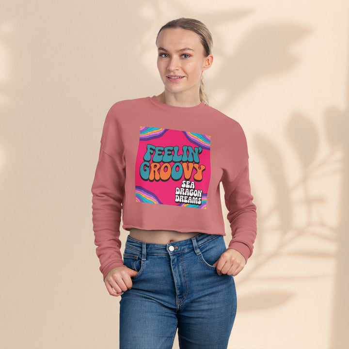 Retro 'Feelin' Groovy' Cropped Sweatshirt for Women - Perfect for Festivals and Chill Vibes