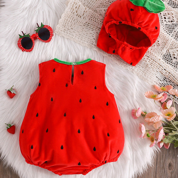 Baby Strawberry Romper and Hat 2-Piece Fall & Winter Set