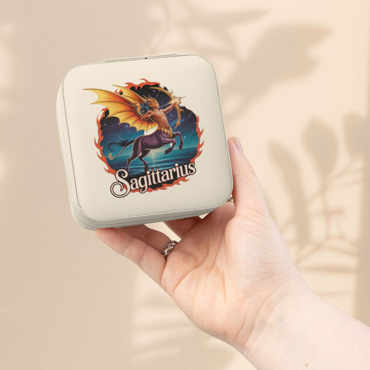 Sagittarius Zodiac Leatherette Jewelry Travel Case — Compact Ring & Earring Organizer