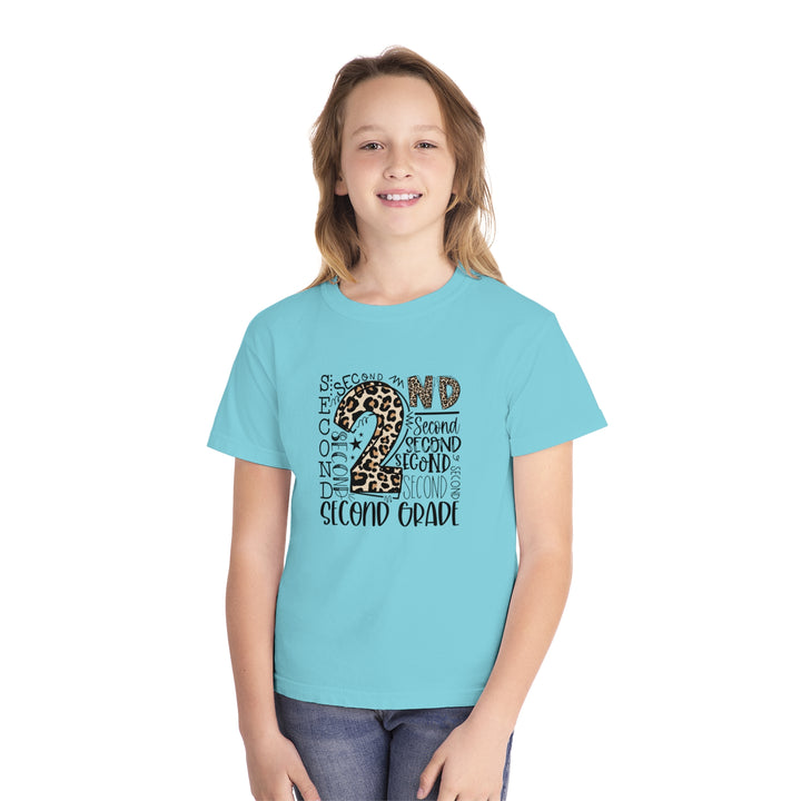 Fun Second Grade Leopard Print Youth Tee, Kids Birthday Shirt, Back to School Apparel, Birthday Gift, Animal Print T-Shirt