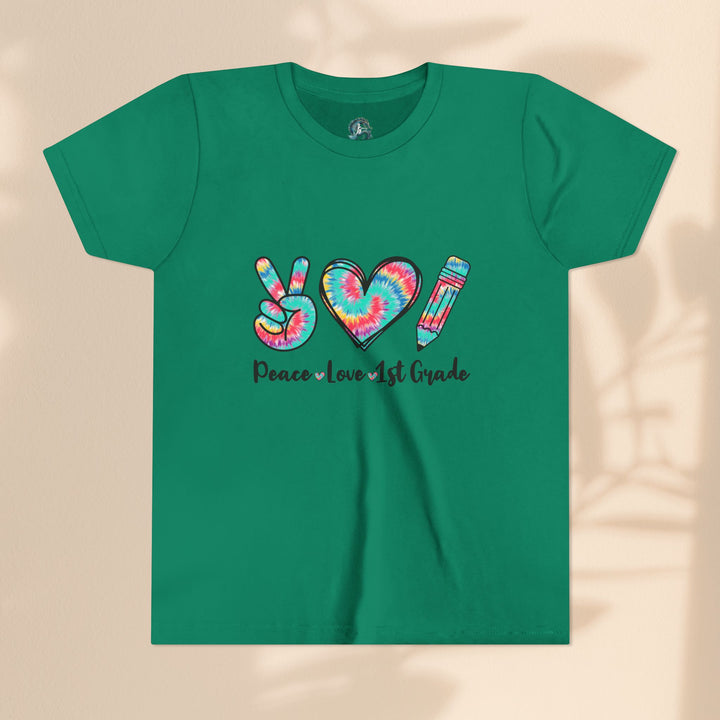 Peace Love 1st Grade Youth Tee, Tie-Dye Kids Shirt, Back to School Outfit, Child's Birthday Gift, Teacher Appreciation Gift