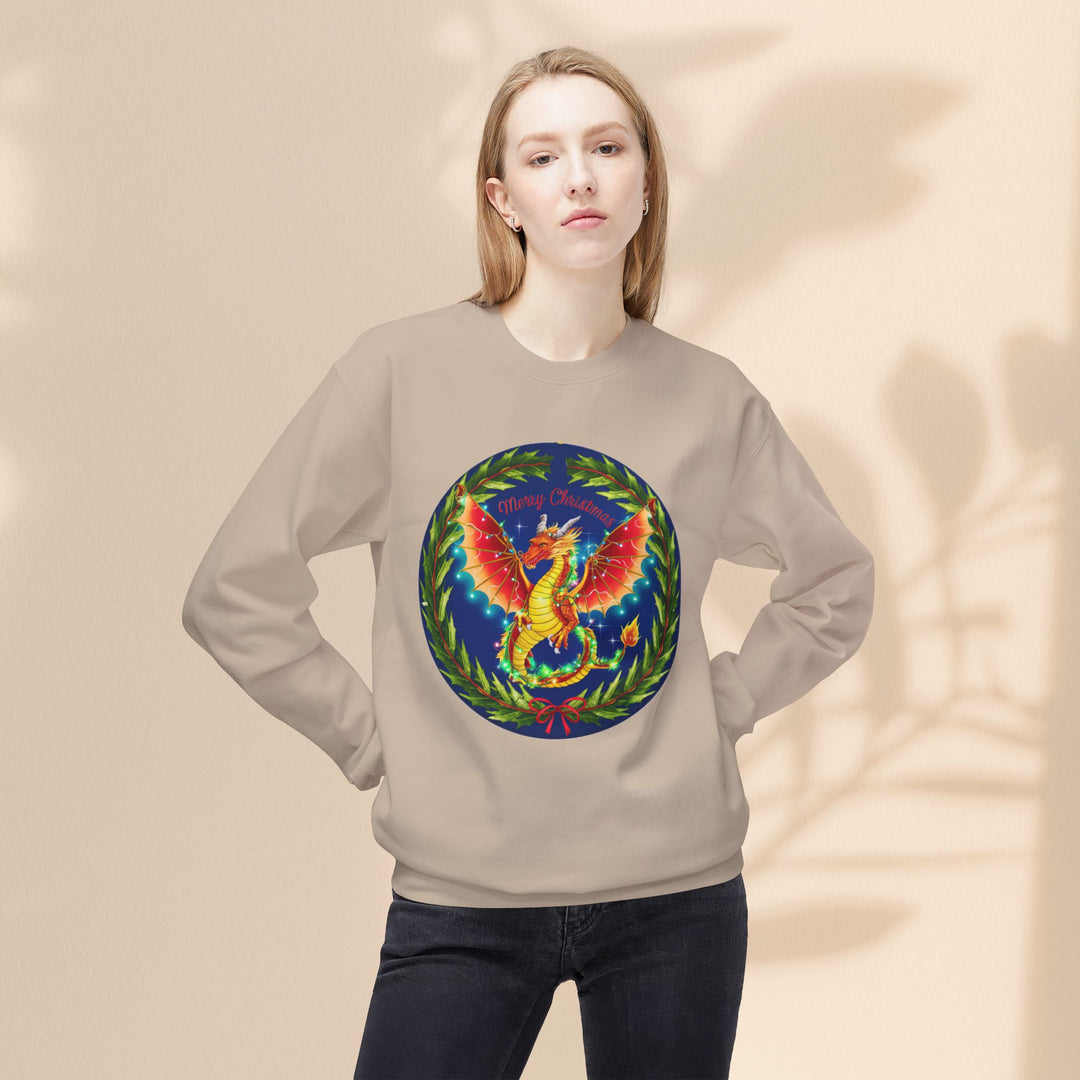 Unisex Midweight Softstyle Fleece Crewneck Sweatshirt - Merry Christmas Dragon