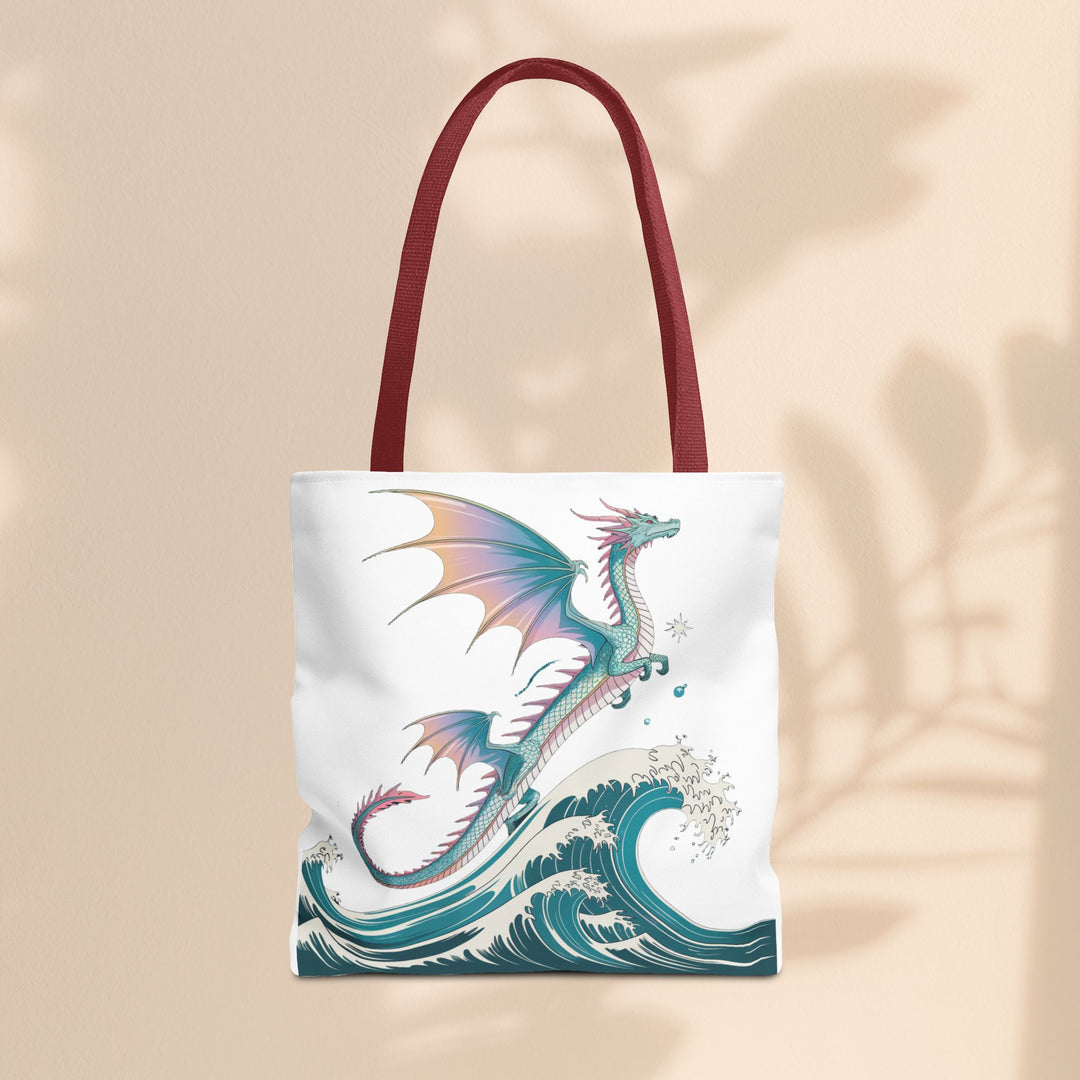 Dragons and Waves AOP Tote Bag, Ocean Life, Fantasy Art, Dragon Lovers Gift, Eco-Friendly Shopping Bag, Unique Design