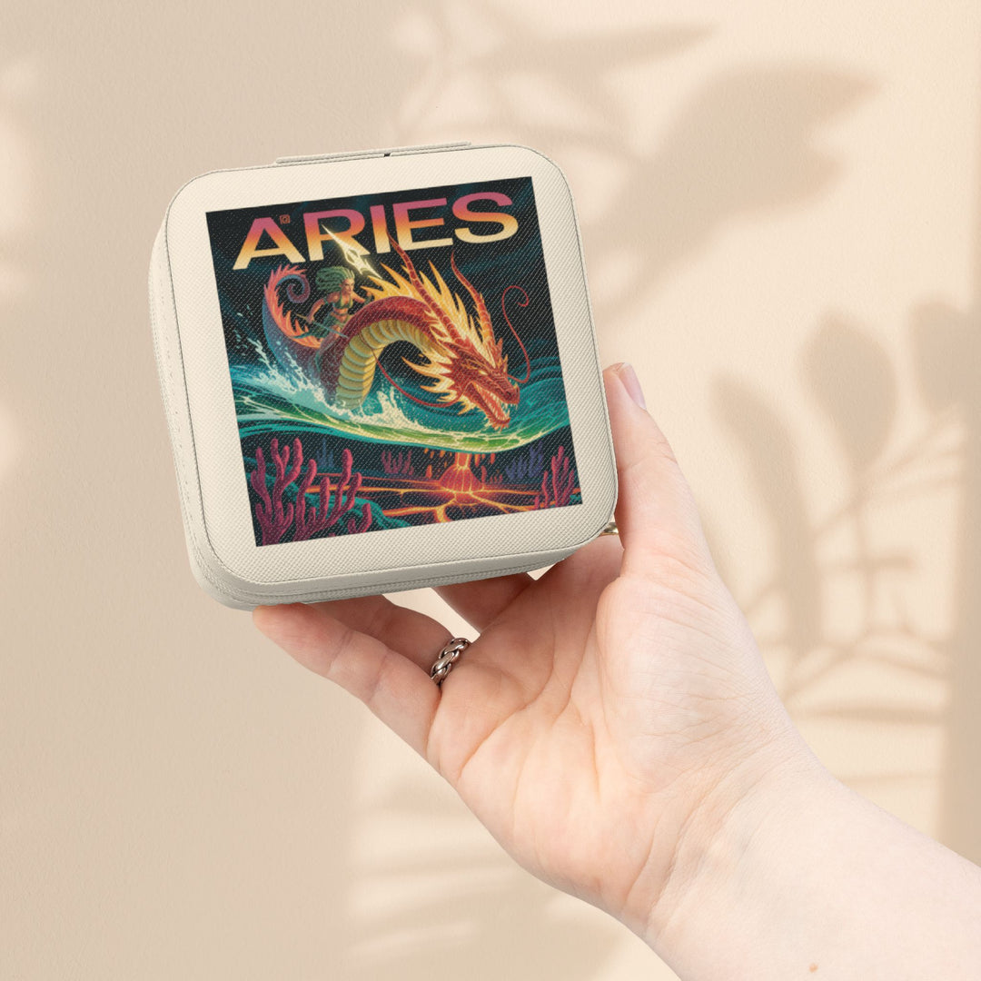 Aries Zodiac Jewelry Travel Case — Compact Astrological Ring & Earring Organizer