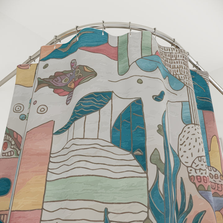 Abstract Coastal Sea Life Shower Curtain