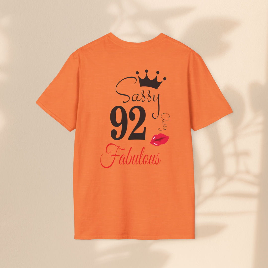 Sassy age 92 Fabulous T-Shirt | Fun Birthday Gift, Trendy Casual Wear, Statement Tee, Women's Fashion, Stylish Graphic Tee