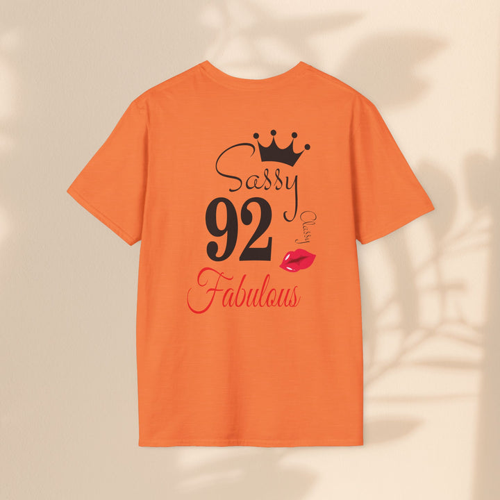 Sassy age 92 Fabulous T-Shirt | Fun Birthday Gift, Trendy Casual Wear, Statement Tee, Women's Fashion, Stylish Graphic Tee