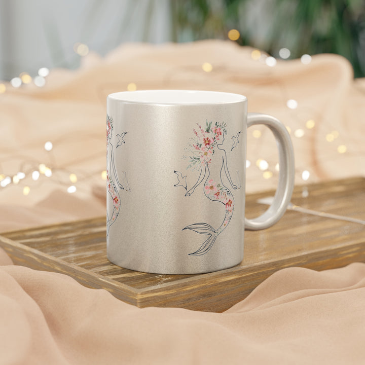 Metallic Mug (Silver\Gold) - Mermaid Silhouette