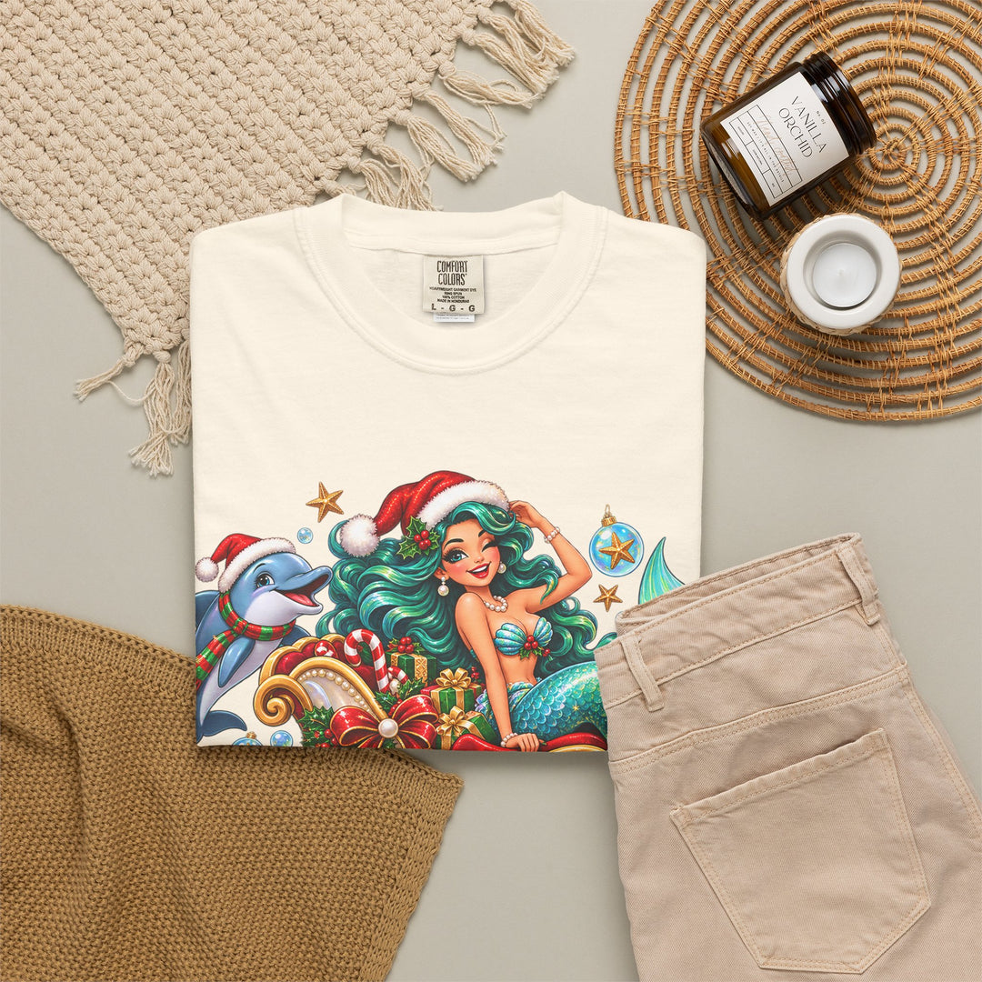 Mermaid Christmas T-Shirt – Sleighin’ It Under the Sea Holiday Tee