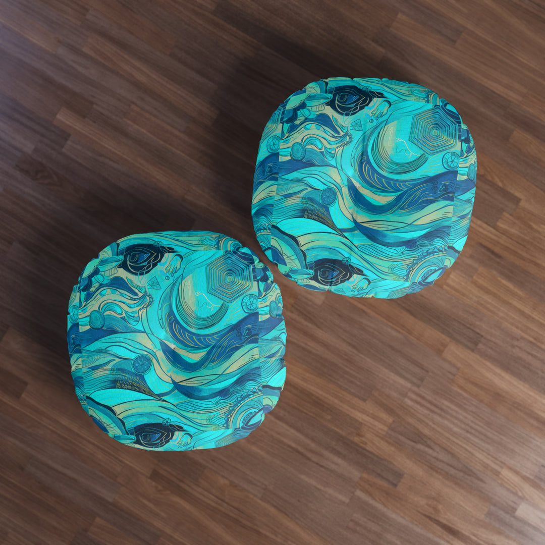 Ocean Waves Tufted Floor Pillow, Round