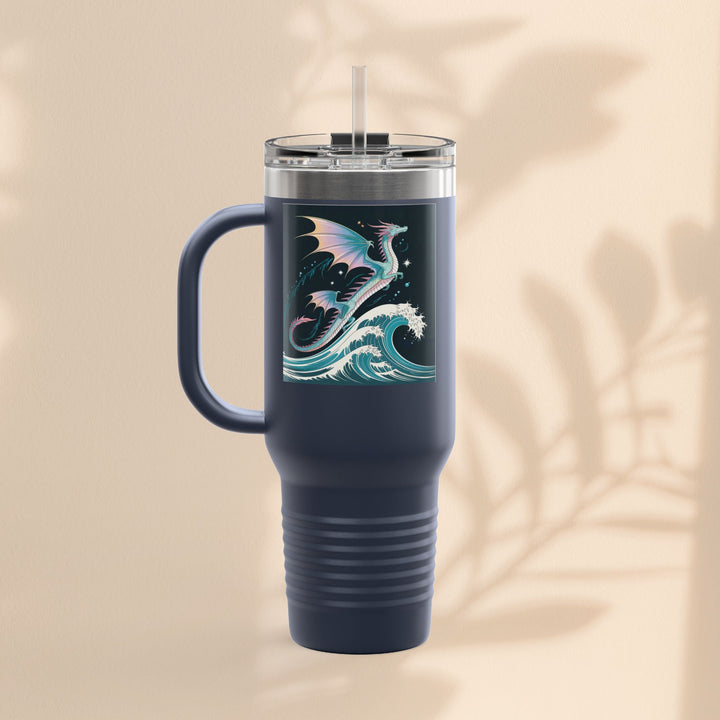 Fantasy-Inspired Insulated Travel Mug, 40oz - Perfect for Adventurers, Dragon and Ocean Lovers, Gift for Birthdays, Travel, and More