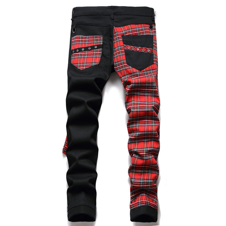 Men’s Black Colorblock Panel Straight-Leg Jeans