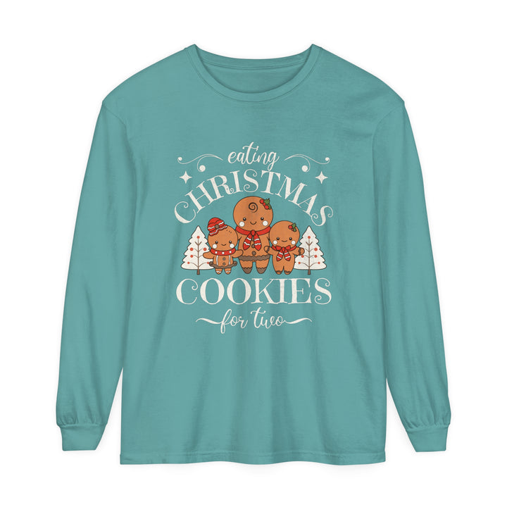 Unisex Garment-dyed Long Sleeve T-Shirt - Eating Christmas Cookies For Two Pregnancy T-Shirt