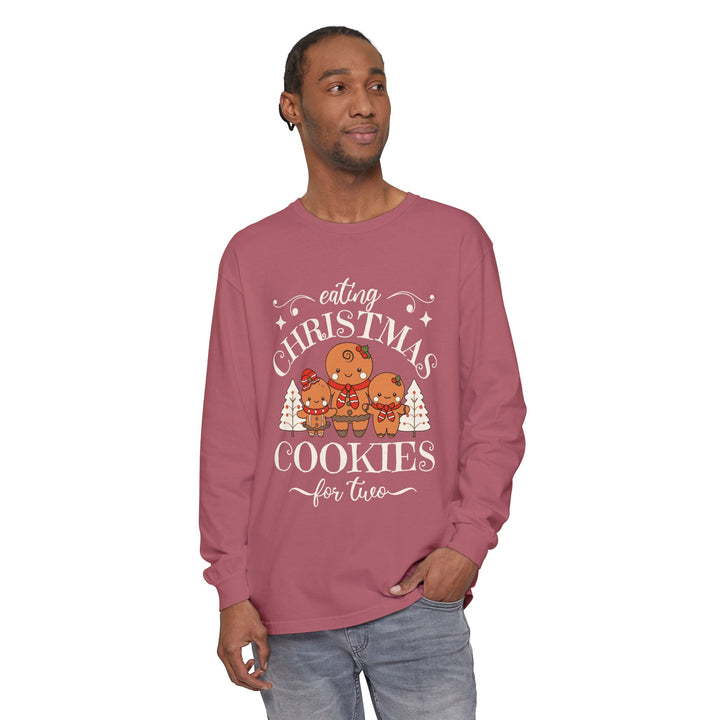 Unisex Garment-dyed Long Sleeve T-Shirt - Eating Christmas Cookies For Two