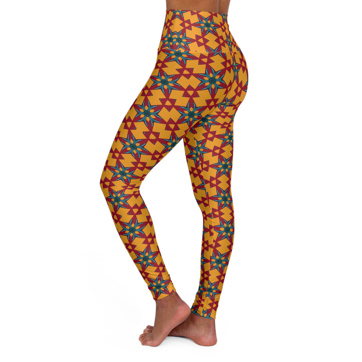 High Waisted Yoga Leggings - Red Yellow Dragon Delight