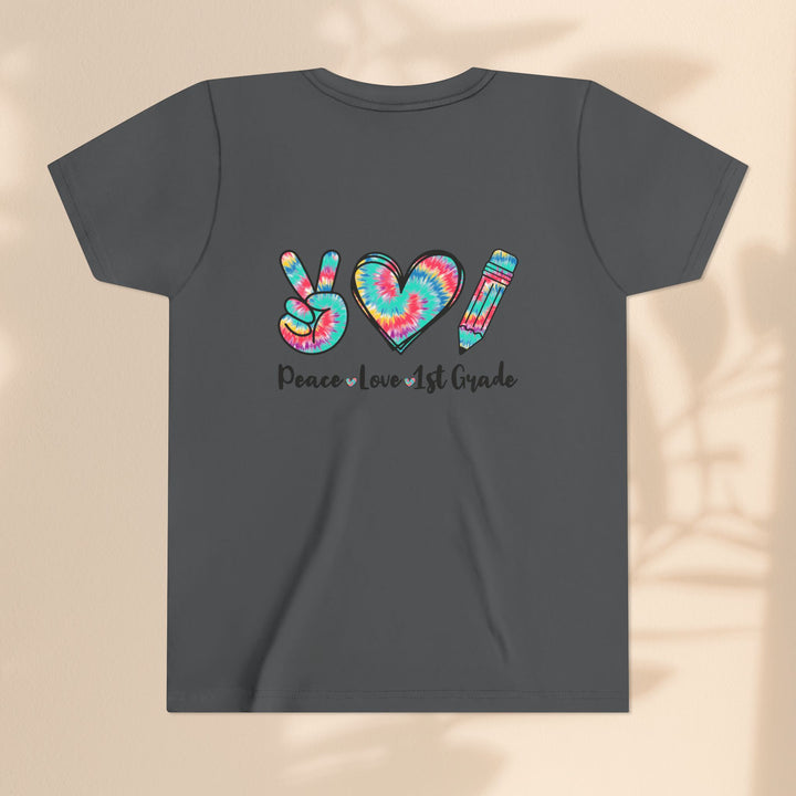 Peace Love 1st Grade Youth Tee, Tie-Dye Kids Shirt, Back to School Outfit, Child's Birthday Gift, Teacher Appreciation Gift